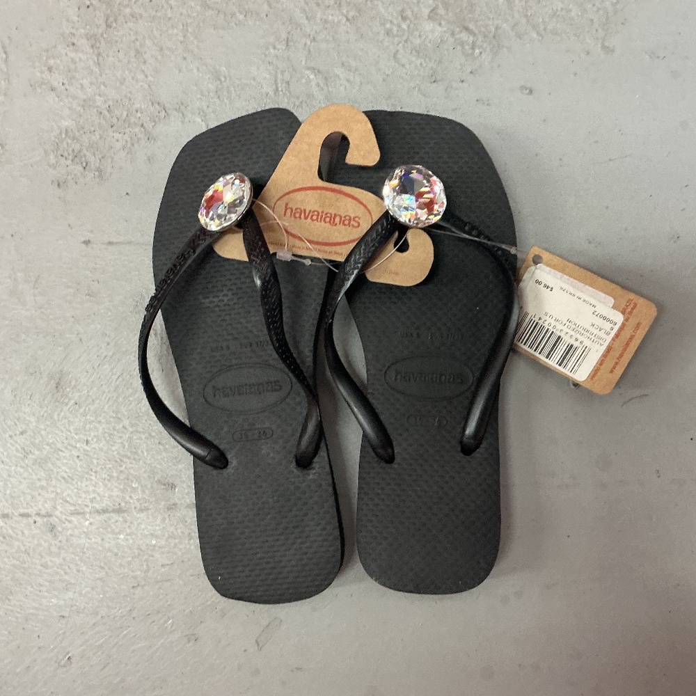 NWT Havaianas Black Swarovski Crystal (Large)